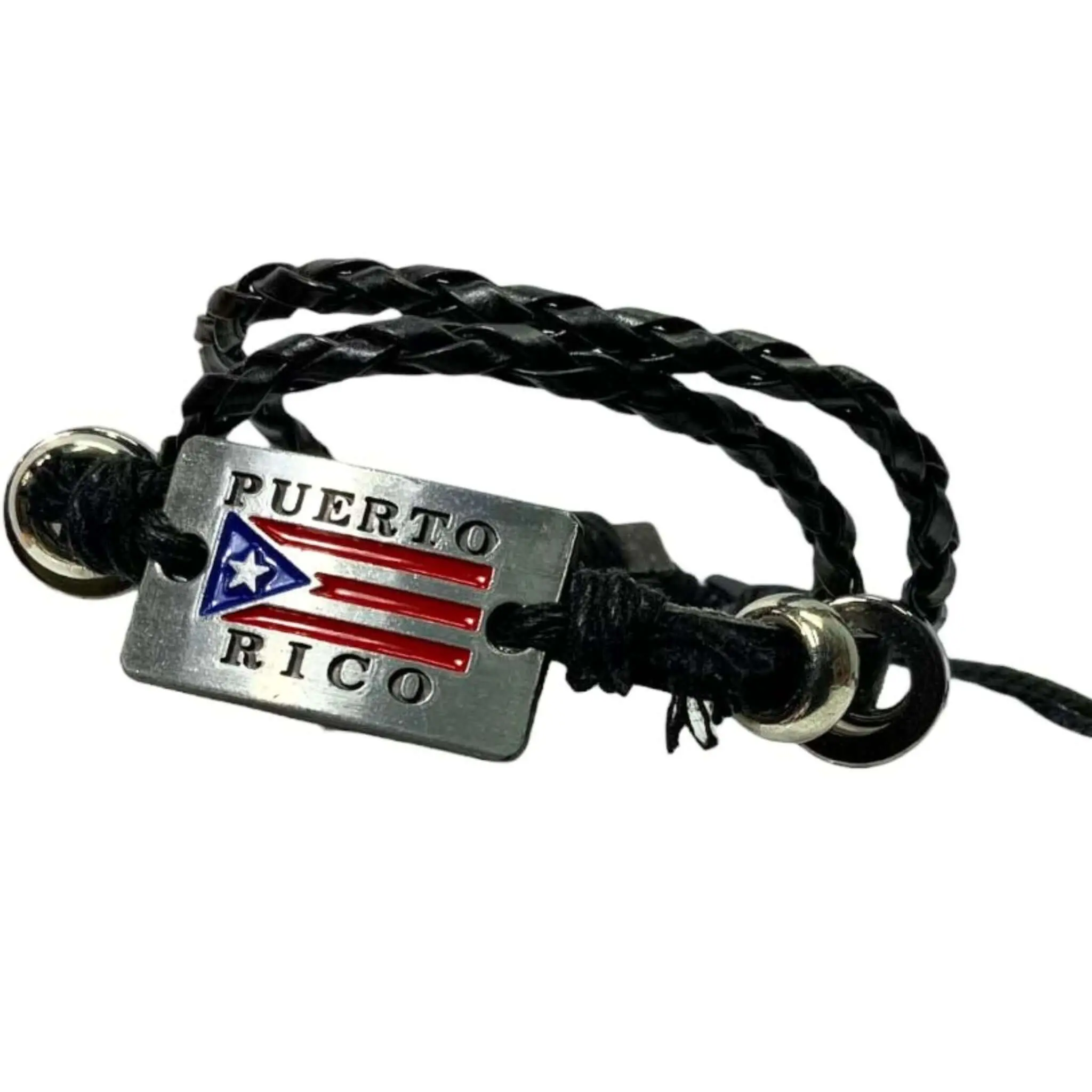 PR Silver Leather Flag Bracelet