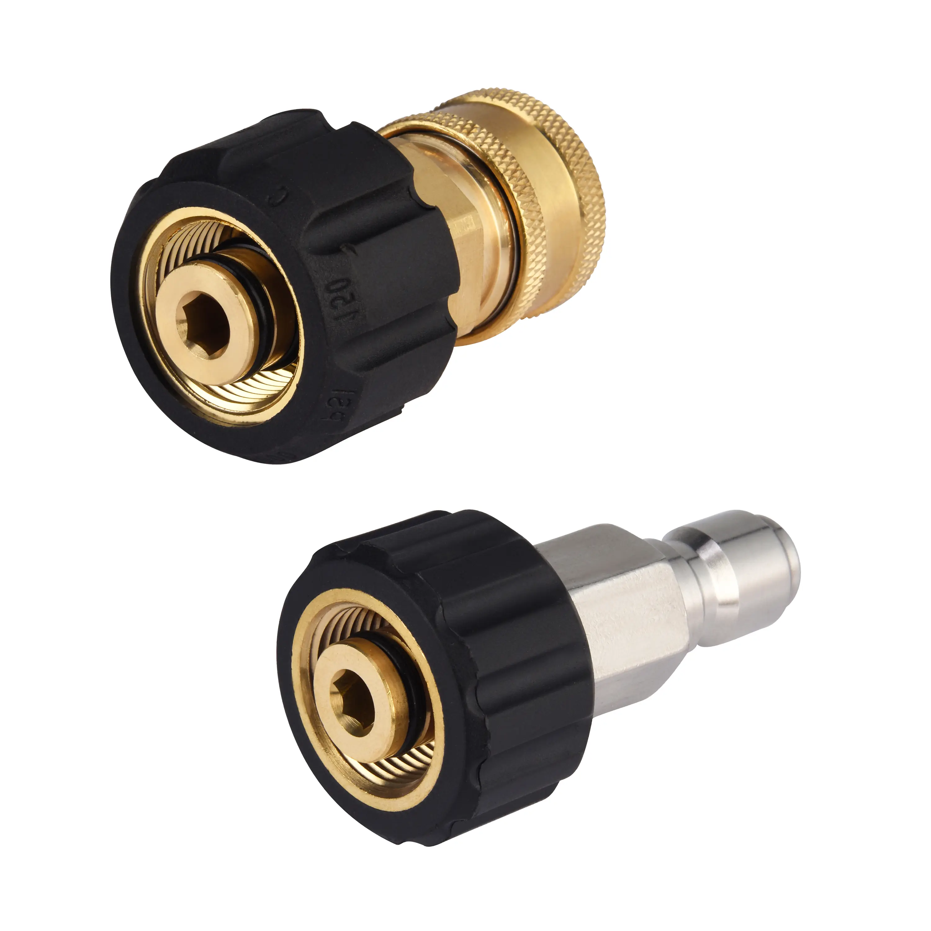M MINGLE Pressure Washer Hose Adapter Set - M22 14mm Female to 3/8 Inch Female Socket Quick Connect Kit with Plug & Secure Fitting, Universal Wand Conversion Pump Accessory, 5000 PSI Heavy-Duty Tool, Max 300°F Temperature