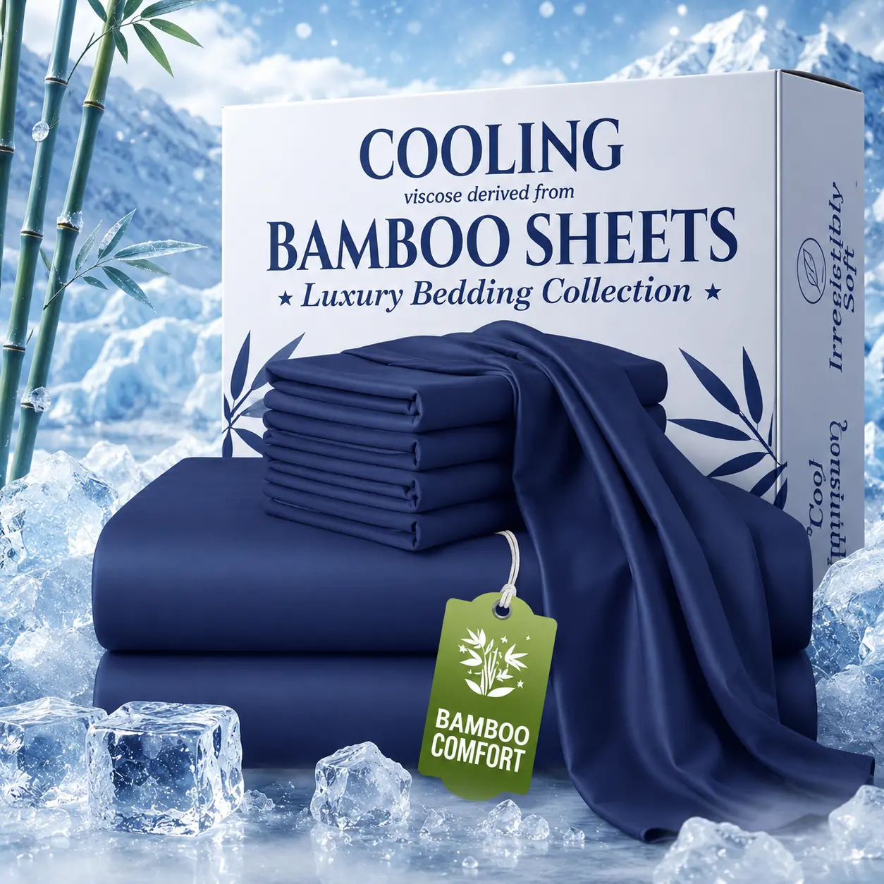 MUXHOMO Extra Deep Pocket Bamboo Sheets - 6 Pcs Breathable & Cooling Bed Sheet Set, Hotel Luxury Fitted Soft Wrinkle-Free For Mattresses,Full/Queen/King Size Pillowcase Sets