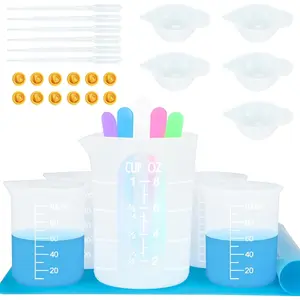 Silicone Measuring Cups Tool Kit for Resin, Non-Stick 250 & 100ml Epoxy Mixing Cups, Reusable Resin Supplies with Silicone Mat, Stir Sticks, Pipettes for Molds and Jewelry Making