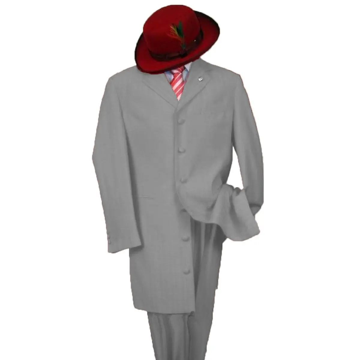 Mens 2PC Classic Long Fashion Zoot Suit in Grey