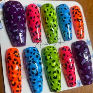 Rainbow Cheetah Press On Nails Neon Leopard Print Vibrant Colors for Stylish Manicure