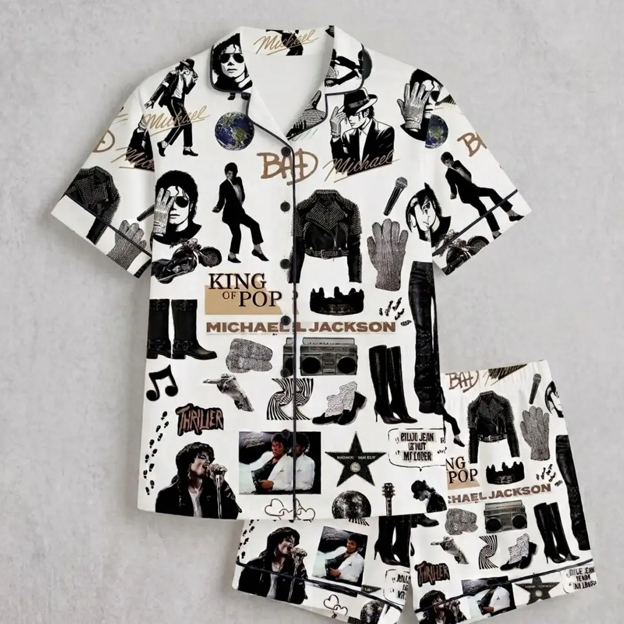Michael Jackson Pajama Set Thriller Happy Halloween Short Sleeve Loungewear Comfy Casual Nightwear King Of Pop