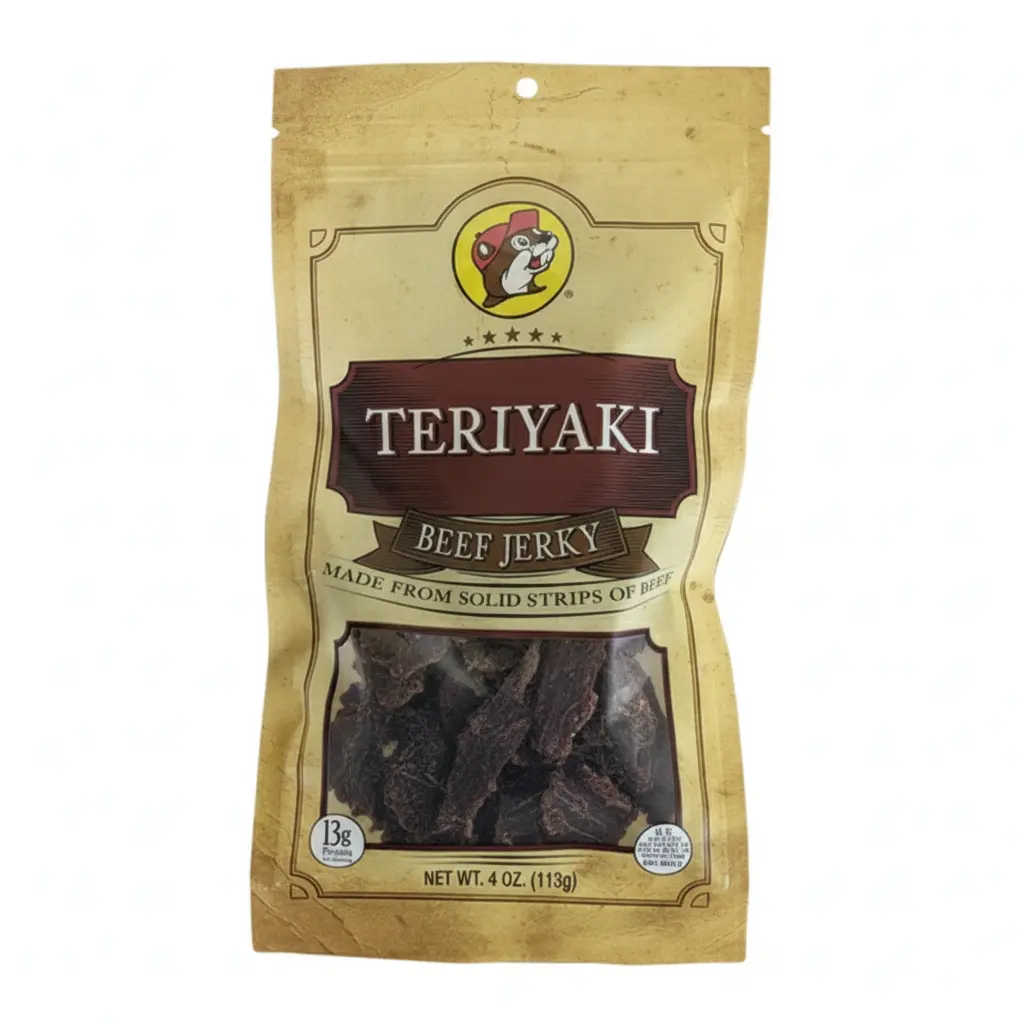 Buc-ee's Dried Teriyaki Beef Jerky 4 Oz - 100% Real Beef, Natural Savory Sweet & Salty Flavor, High Protein, No Artificial Ingredients, Slow-Cooked, Portable Snack for Adults, Road Trips