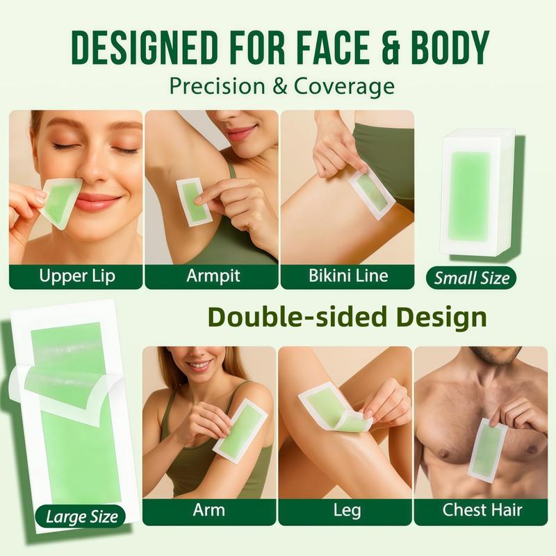 10PCS Wax Strips for Hair Removal, 1-Minute Hair Removal Waxing Kit for Women, Double-Sided Design Wax Strip for Face Arms Legs Chest Back Bikini/Brazilian Full Body Waxing Strips & 2 Oil Wipes - Easy to Use