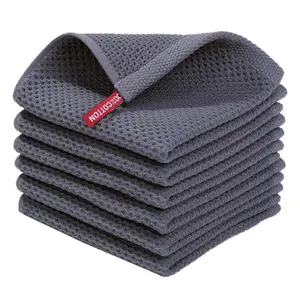 100% Cotton Waffle Weave Kitchen Dish Cloths, Ultra Soft Absorbent Quick Drying Dish Towels, 12x12 Inches, 6-Pack, Dark Grey