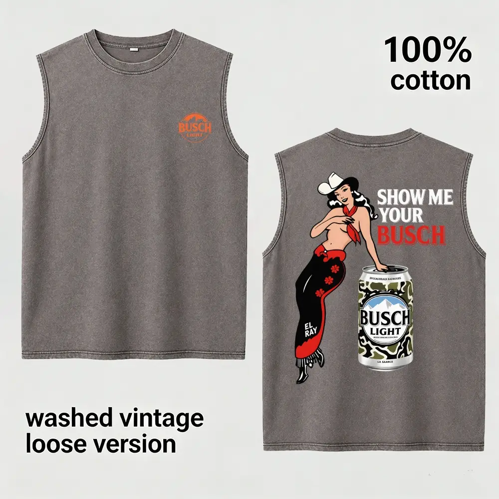 Vintage Country Beer Cowgirl Sleeveless graphic tee | Southern Party y2k clothing | Festival Country summer men clothes | Funny gifts for him cotton shirt trendy streetwear good graphic tee