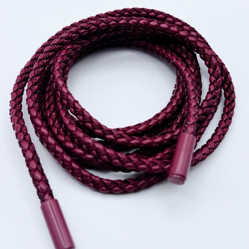 Tie-up Burgundy Braided Rope belt in soft leather