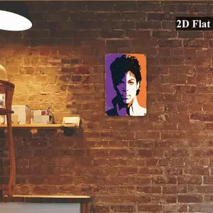 2D Flat, 1pc Prince Icon Pop Art Metal Wall Decor - Andy Warhol-Style Retro 80s Purple & Orange Prince Album Portrait Sign for Home, Bar, Cafe - Durable Tin Signage with Iconic Signature Hairstyle & Symbol, 2D Flat