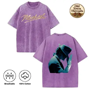 Washed T-shirt, 100% cotton, double-sided printed design Michael king of Pop Fan Art T-Shirt Michael Jackson T-Shirt