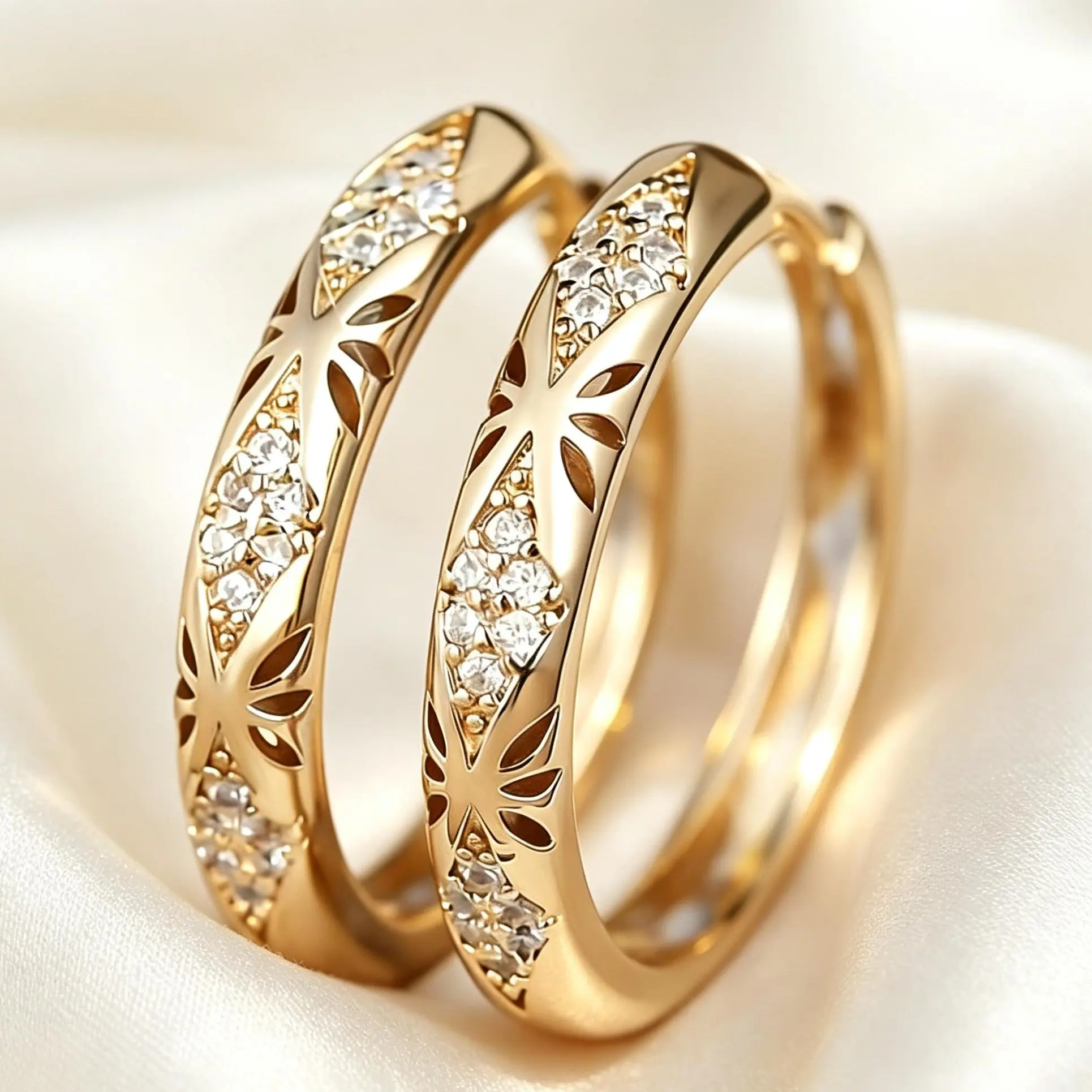 Women's 1 Pair Vintage Gold-Plated Leaf Carved Hollow Colorful CZ Lightweight Hooped Earrings - Dainty Cubic Zirconia Bohemian Female Jewelry for All Seasons, Everyday Wear, Parties, Weddings