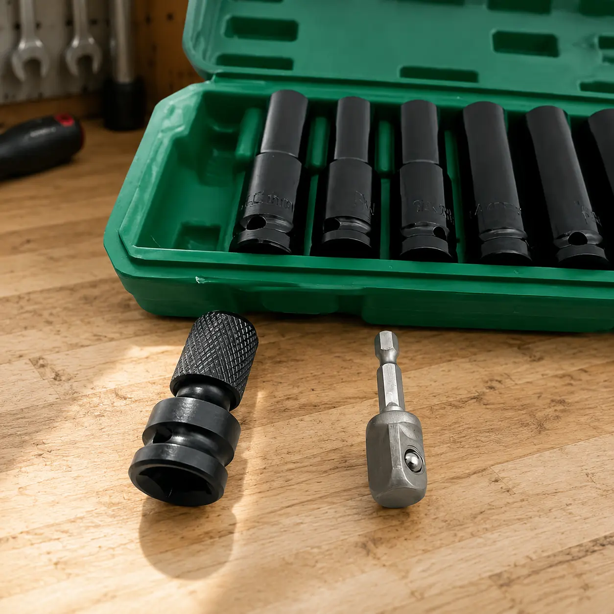 11-piece set: 1/2-inch impact socket set + adapters, 10–24 mm hex tools, suitable for automotive repair, includes portable storage box