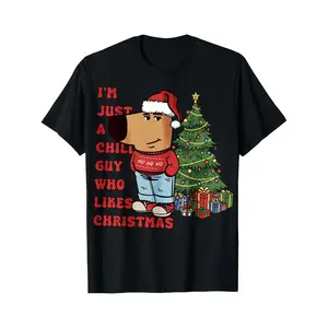 Festive Black Cartoon Dog T Shirt Featuring Santa Hat Sweater Christmas Tree and Gifts Perfect for Holiday Celebrations