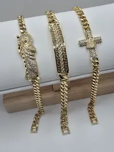 San Judas & Virgen de la Caridad Cuban Link Bracelet 7.5 Inches Gold Plated 14k Lightweight Waterproof Jewelry for Everyday Wear Elegant Design