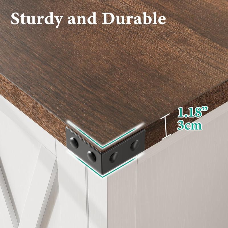 【GARVEE】Kitchen Credenza, Sideboard with 2 Doors, Living Room Credenza with Adjustable Shelves, Country House Style for Kitchen, Dining Room, 76 x 40 x 80 cm (White and Brown)