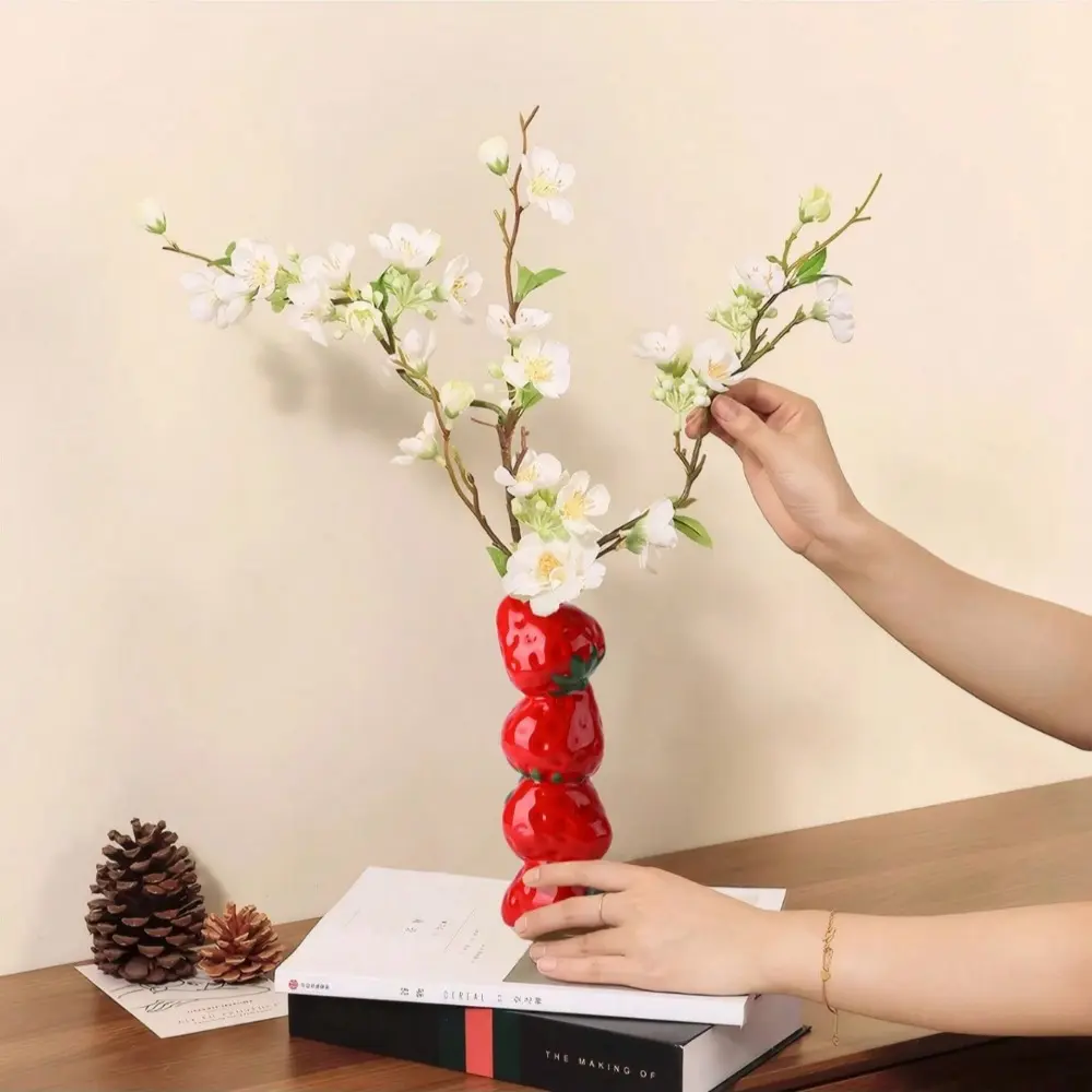 Fruit ceramic vase, strawberry design, unique lemon-shaped vase-fruit inspiration vase, Decorative Flower Vase