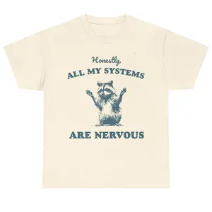 Honestly All My Systems Are Nervous Vintage T-Shirt, Retro 90s Raccoon Shirt, Oversized Trash Panda Tee, Funny Unisex Adult T Shirt Cotton Menswear