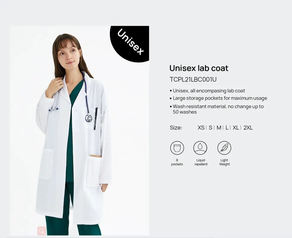 Unisex Medical Lab Coat – Lightweight Liquid-Repellent Doctor Coat with Multiple Pockets