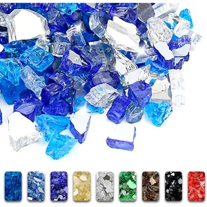 Grisun Fire Glass for Fire Pit - 1/2 Inch 10 Pounds High Luster Reflective Tempered Glass Rocks for Natural or Propane Fireplace, Safe for Outdoors and Indoors Bahama Blend Fire Pit Glass Grisun