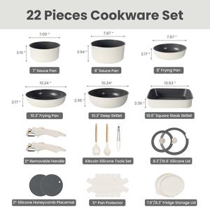 [Gift Ideas]Kikcoin Non-Toxic Nonstick Ceramic 22 pcs pot set with detachable handle,Lids,pots and pans set complete Cookware Set,PFAS-Free,Dishwasher Oven Safe,Kitchen,Outdoor Induction Compatible,NewYearGiftIdeas,ChristmasGifts