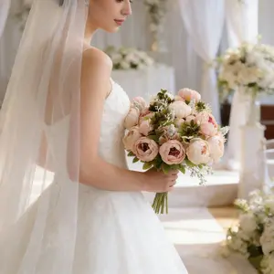 13 Branch Champagne Color Peony Bouquet, Realistic Home & Event Decor, Easter, Valentine's Day, Mother's Day, Holiday Floral Arrangement, Decorative Flowers, Artificial Flowers