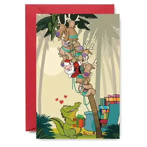 Cartoon Christmas Greeting Card with Envelope, 1 Set Funny Misunderstanding Theme Paper  Holiday Card,  Christmas Greeting Card for Friends & Family