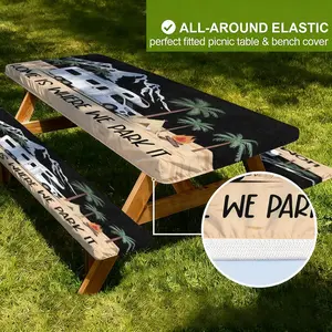 3-Piece Picnic Tablecloth Set with Bench Covers, Elastic Edge Design, Camping Car Pattern, Outdoor Patio Decor, Essential for Camping Activities