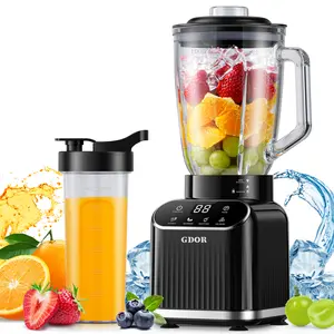 GDOR Professional Blender | 4 & 6 Blade Option | 1200W Peak Power | 5 Functions | Self-cleaning function | 52 oz Glass Jar & 24 Oz To-Go Cup Combo | Kitchen Drink Cold Press Juicer | for Smoothies | Blend & Go Portable