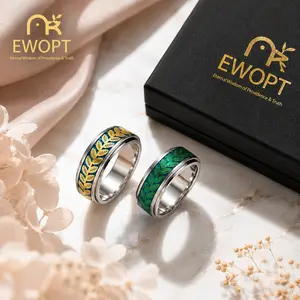 Rotatable Olive Leaf Anxiety Ring for Women & Men Spinner Fidget Ring Stress Relief Jewelry Titanium Steel Size 5-10