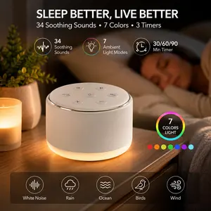 FamiSym White Noise Sound Machine Baby for Sleeping with Night Light – 34 Soothing Sounds, Rechargeable White Noise Machine for Kids Adults, Portable Lullaby Sleep Machine Baby Soother Home Travel