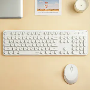 MOFii 1 Set Pure White Wireless Keyboard and Mouse Combo, Minimalist Office Keyboard, 2.4G Plug and Play, Aesthetic Desk Essential for Students, Compatible with Laptop & Desktop, US Qwerty (Battery Not Included)