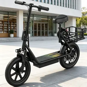 Electric Scooter with Seat, 48V 10.4Ah Battery, 22 mph Max Speed, 21-27 Miles Long Range, Rear Basket & Pet-Friendly Design for Adults