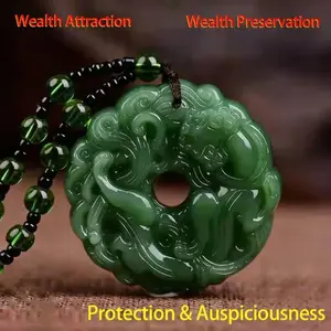 Green Jade Hand-Carved Pixiu Dragon Pendant Necklace Unisex Lucky Jewelry Wealth Attraction Protection Auspicious Amulet Christmas Birthday Gift
