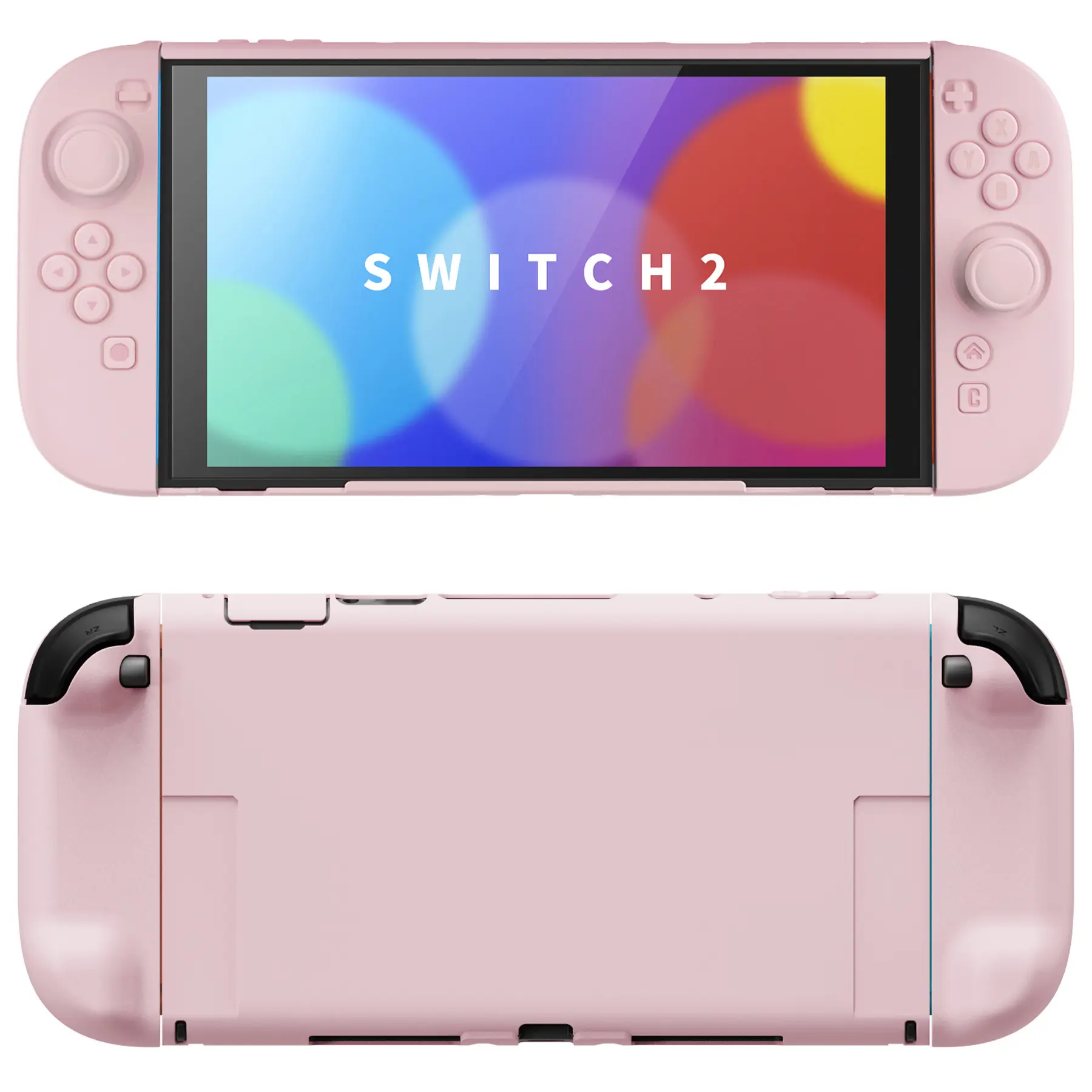 PlayVital Hard Case for Nintendo Switch 2 with Thumb Grip Caps | Split Design, Dockable Protective Full-Body Shell Cover for Nintendo Switch 2 | Solid Color Series, Cherry Blossoms Pink Portable Game Console Protection