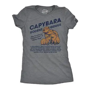 Womens Funny T Shirts Capybara Rodent Genius Sarcastic Graphic Novelty Tee For Ladies Funny Womens T Shirts Cute Vintage Fashion Casual Ladies T-Shirt Gift Funny Animal Top Women's Novelty Tees Dark Grey