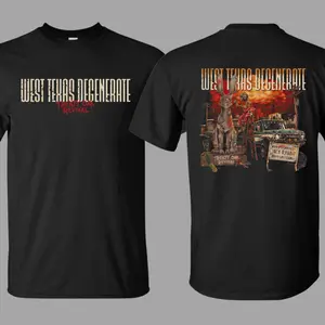 Treaty Oak Revival West Texas Degenerate Graphic T-shirt, Retro Country Rock Band Merch for Men and Women, Vintage Odessa Jackrabbit Streetwear, Soft Cotton Black Grunge Apparel