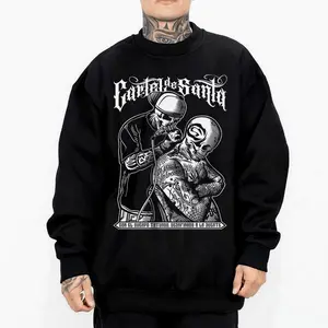 Cartel Santa Chicano Clothing Gangster clothes Hoodies for men Men's clothing Streetwear Graphic tee Classic Pullover Sw Hoodied Trendy Cotton Sweaters
