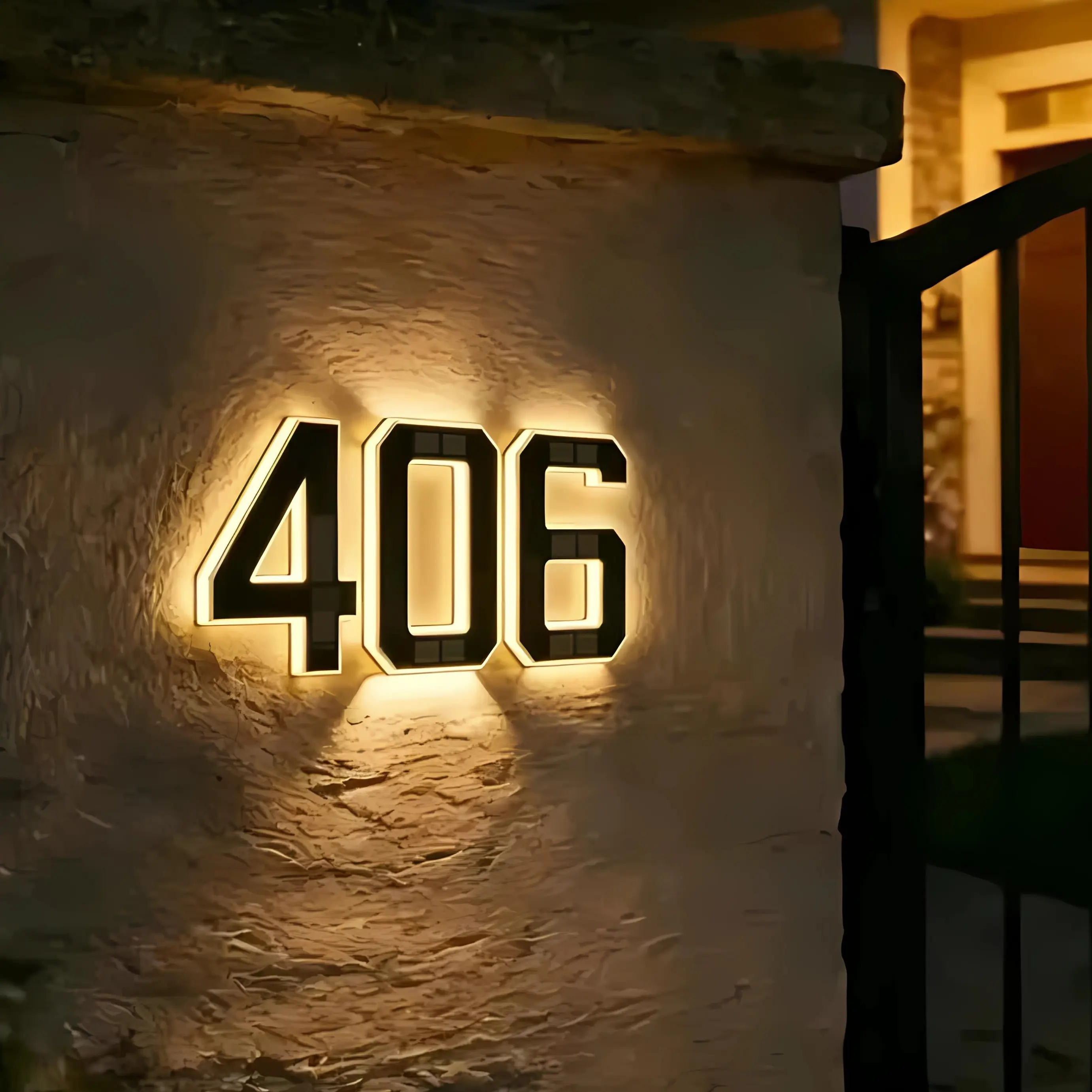 Solar Lighted House Numbers, Outdoor Waterproof LED Address Sign with Backlit Modern Doorplate for Home Exterior