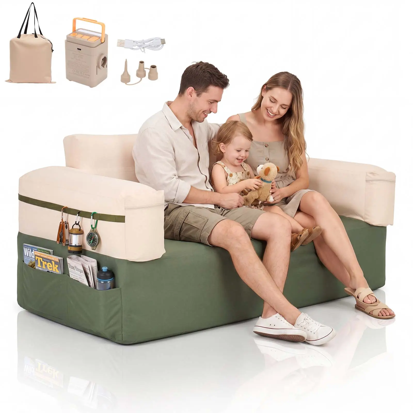 ABORON Inflatable Couch, Inflatable Camping Couch with Built-in Pump, Portable Outdoor Indoor Sofa Lightweight Patio Furniture,1000D Oxford Fabric Air Sofa,for Camping, Watch Party Use, Inflatable Sofa