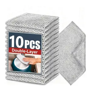 Double-Layer Steel Wire Cleaning Cloth - Non-Scratch Wire Dishcloth Rag Heavy Duty Scrub Pads Multi-Purpose Silver Mesh Scouring Pads for Dishes, Pots, Pans