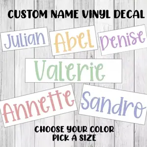 Custom Name Vinyl Decal Personalized Cursive Lettering Sticker Organiser, Bottles, Cups, Canister, Tin, Laptop, Luggage, Car, Truck, Window, Wall