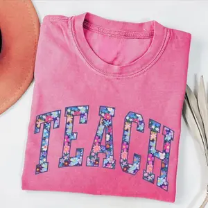 Floral Teacher Shirt Gift for Teacher, Retro Teach Tee, Teacher Appreciation, Teacher Graduation, Student Teacher Gift Casual Womenswear t shirts women graphic tees women Crewneck