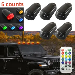 5 pcs solar powered LED driver cab ceiling lights RGB night warning lights hood neon lights roof reminder lights ambient lights used to decorate environmental lights for cars trucks SUV