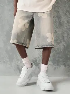 Men's Tropical Floral Print Denim Shorts, Casual Fashion Comfy Fitted Short Jeans for Summer, Men's Bottoms for Daily Wear