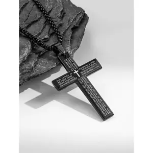 Scripture Engraved Cross Pendant - 24 Inch Stainless Steel Chain Necklace for Men & Women, Faith-Based Jewelry Suitable Valentine's Day gifts