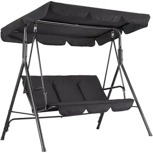 Garvee 3-Seat Outdoor Patio Swing Chair with Adjustable Canopy – Heavy-Duty Steel Frame, Breathable Textilene, Armrests, Weather-Resistant for Garden, Backyard, Deck, Poolside
