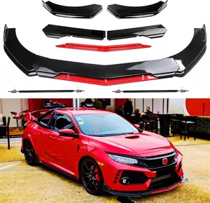 Universal Front Lip for Car,Glossy Front Bumper Lip, ABS Adjustable Sharp Corner Front Bumper Lip Splitter Protector Replacement for Most Vehicle (Glossy Black w/Red Tongue)