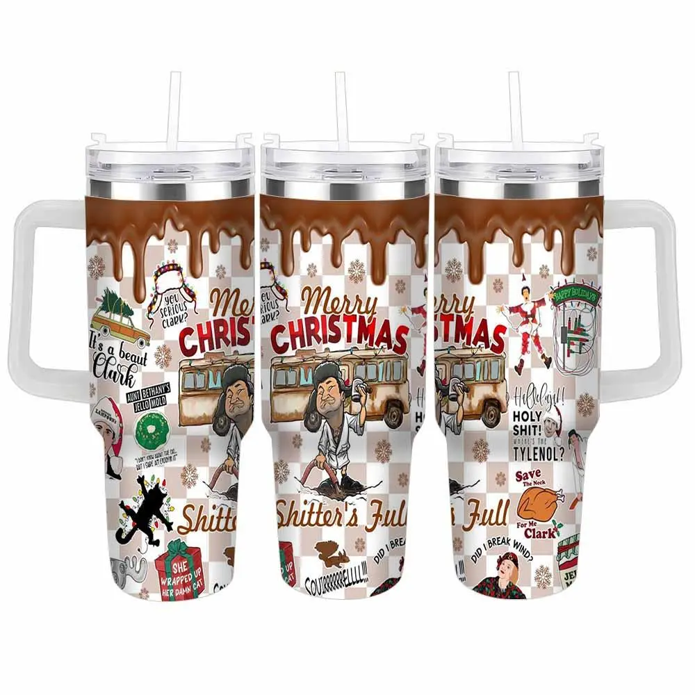 Merry Christmas National Lampoon's Vacation car with Christmas tree car thermos (40oz/30oz/20oz) Griswold family holiday movie hilarious iconic scenes perfect for Christmas gifts holiday parties family gatherings and winter travel
