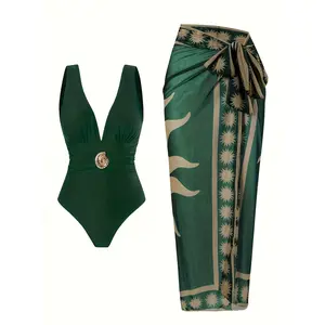 Women's Elegant Simple 1-Piece Swimsuit with Short Skirt - Beach Summer Sports Swimwear, Swimsuit Cover Up