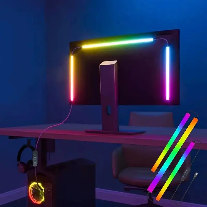 LED Sync RGB Light Strip, Adjustable RGB Lighting for 24/32 Inch Monitors, USB Powered Gaming Ambient Light, Auto Screen Detection and Music Sync, Led Light Strips